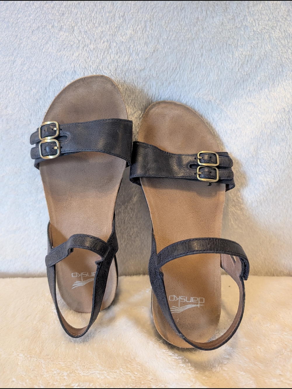 Dansko Blue Leather Double-Buckle Slingback Sandal